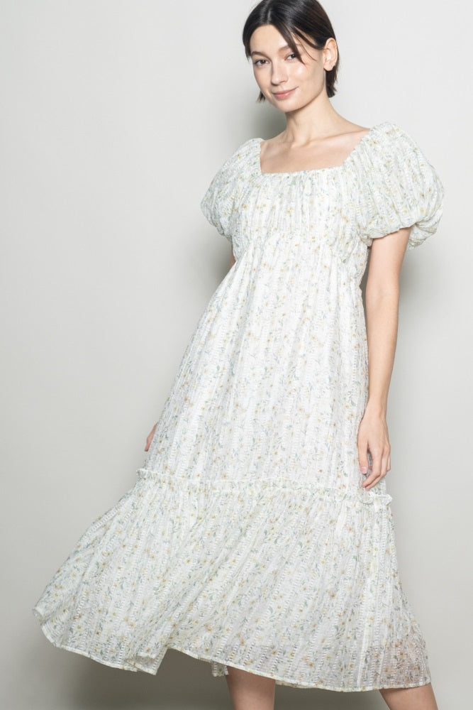 midi daisy dress Daisy Floral Puff Sleeve Midi Dress