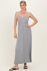 Heather Grey Striped Sleeveless Maxi Dress