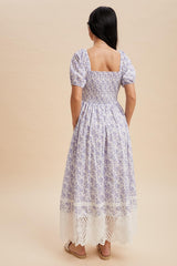 Light Blue Floral Smocked Maxi Dress