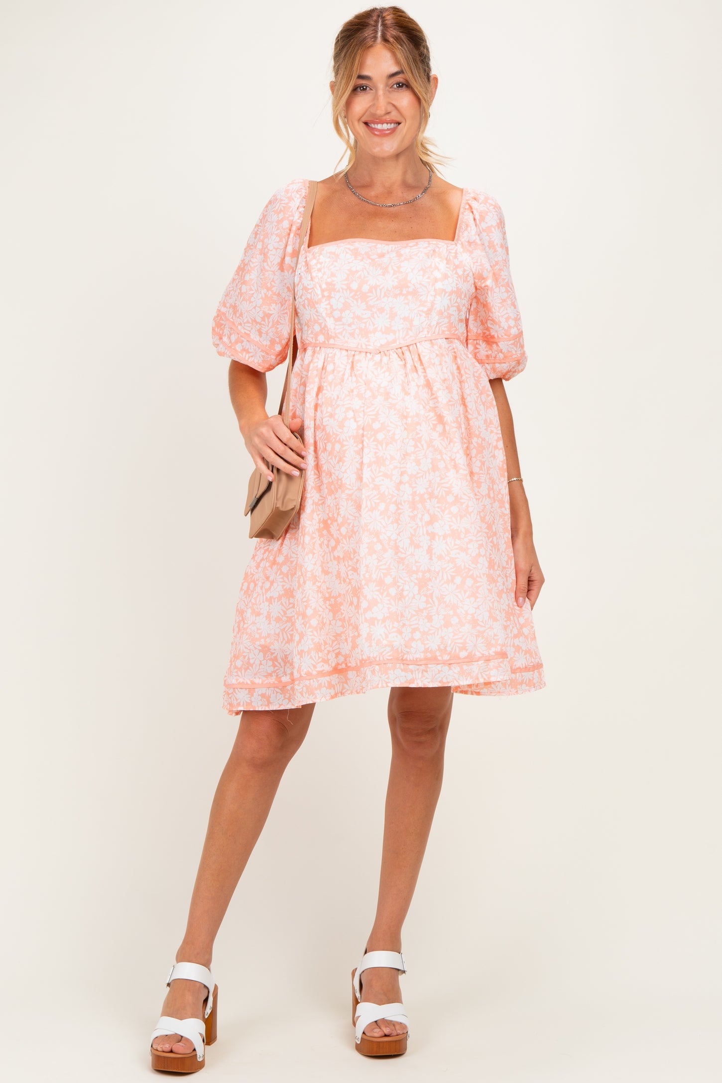 Coral Contrast Binded Floral Maternity Mini Dress – PinkBlush