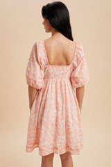 Coral Contrast Binded Floral Mini Dress