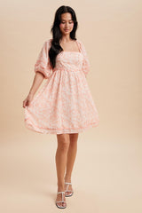 Coral Contrast Binded Floral Mini Dress