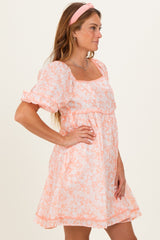 Coral Contrast Binded Floral Mini Dress