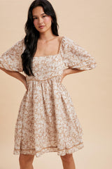 Taupe Contrast Binded Floral Mini Dress