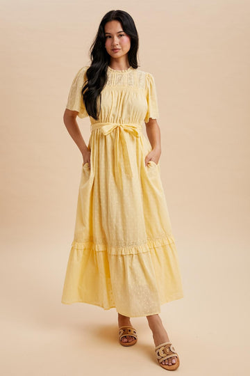 Yellow Swiss Dot Flutter Sleeve Maxi Dress