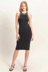 Black Ribbed Sleeveless Maternity Dress