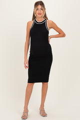 Black Ribbed Sleeveless Maternity Dress
