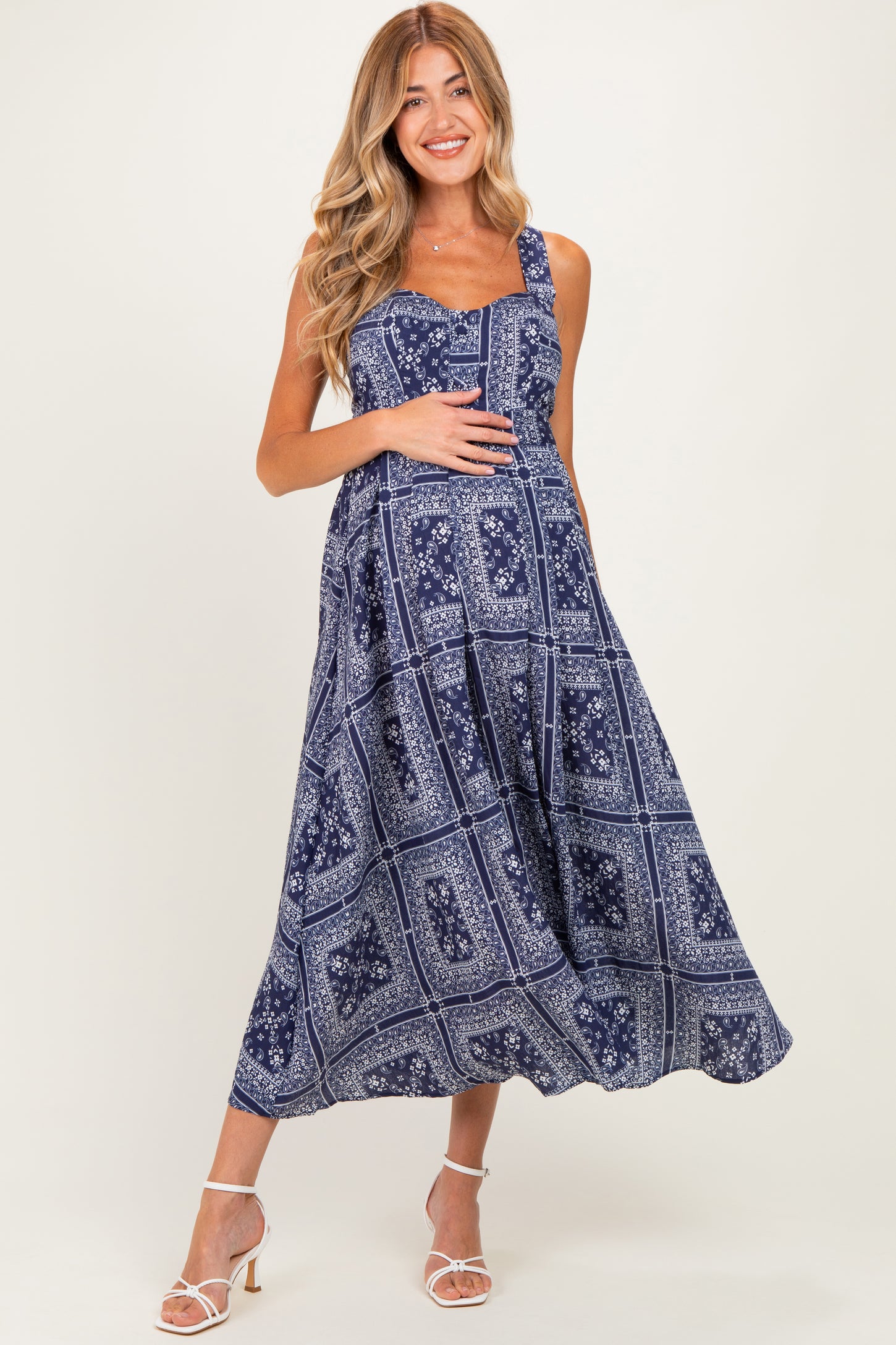 bandana print dress Vintage Rancho Pillow inspired print adds contrast and graphic detail Blue Bandana Printed Mini Dress