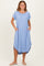 Blue Ribbed Curved Hem Midi Dress