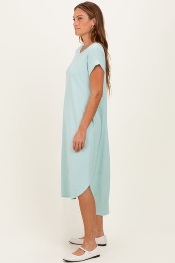 Mint Ribbed Curved Hem Midi Dress
