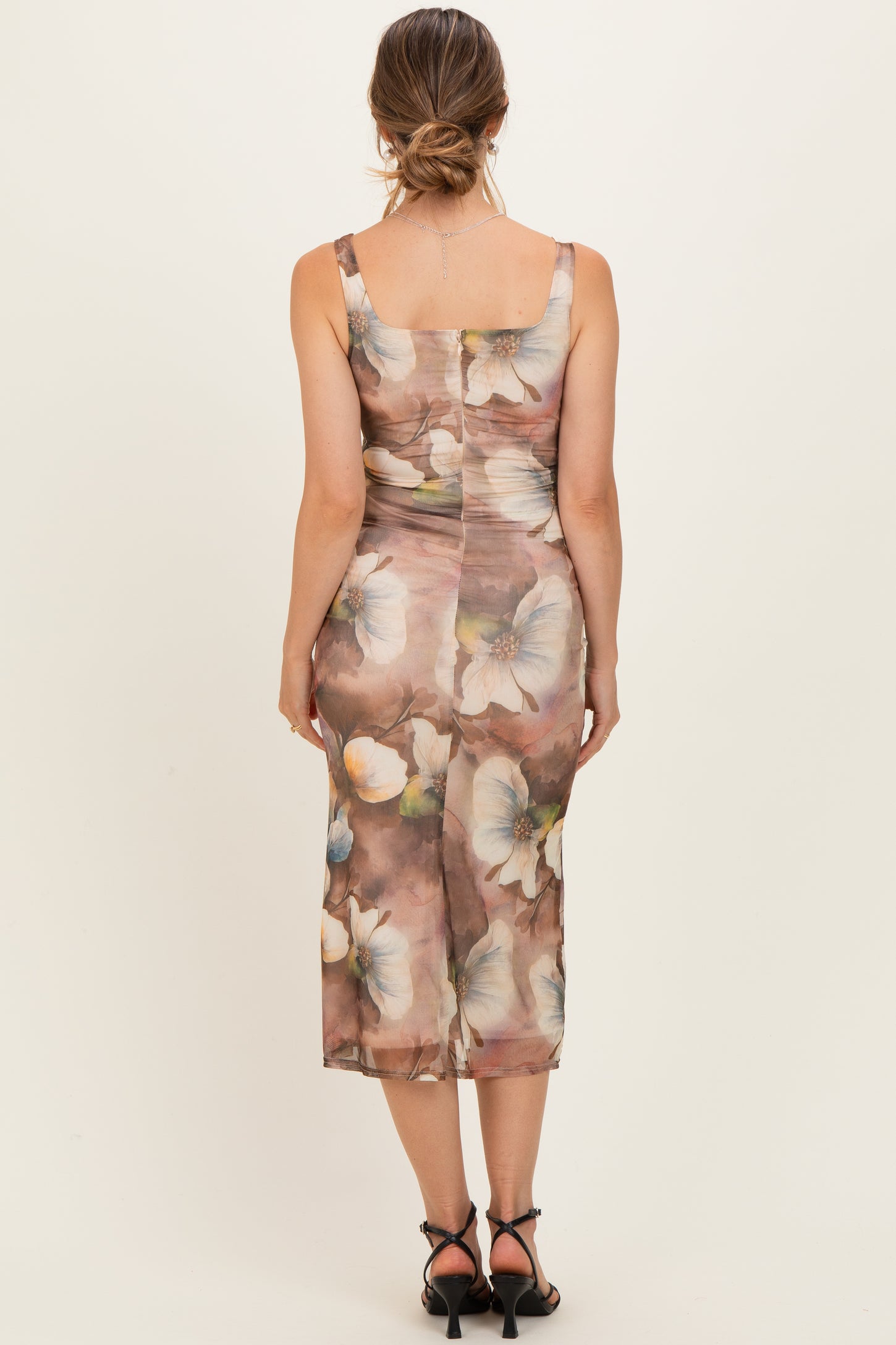 Taupe Mesh Floral Sleeveless Maternity Midi Dress Taupe Mesh Floral Sleeveless Maternity Midi Dress