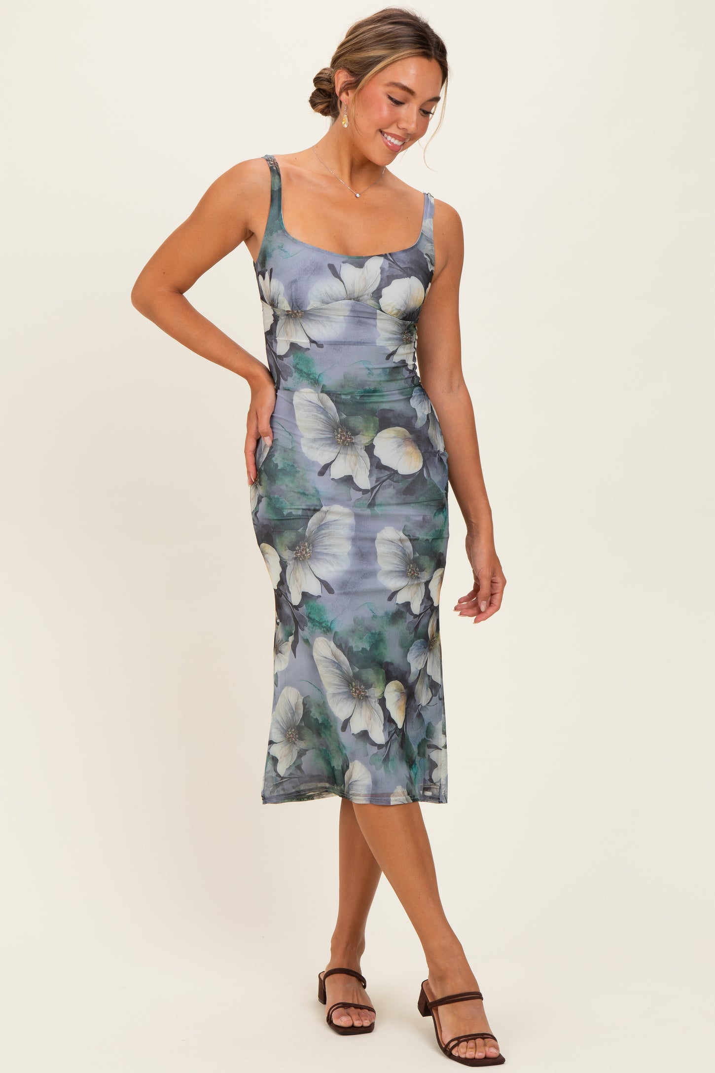 sleeveless mesh midi dress Odette Beaded Seashell Mesh Sleeveless Midi Dress
