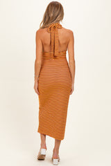 Red Striped Halter Maternity Maxi Dress