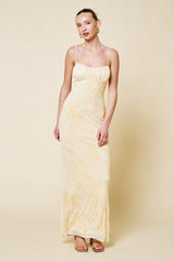 Light Yellow Floral Cutout Back Maternity Maxi Dress