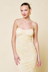 Light Yellow Floral Cutout Back Maxi Dress