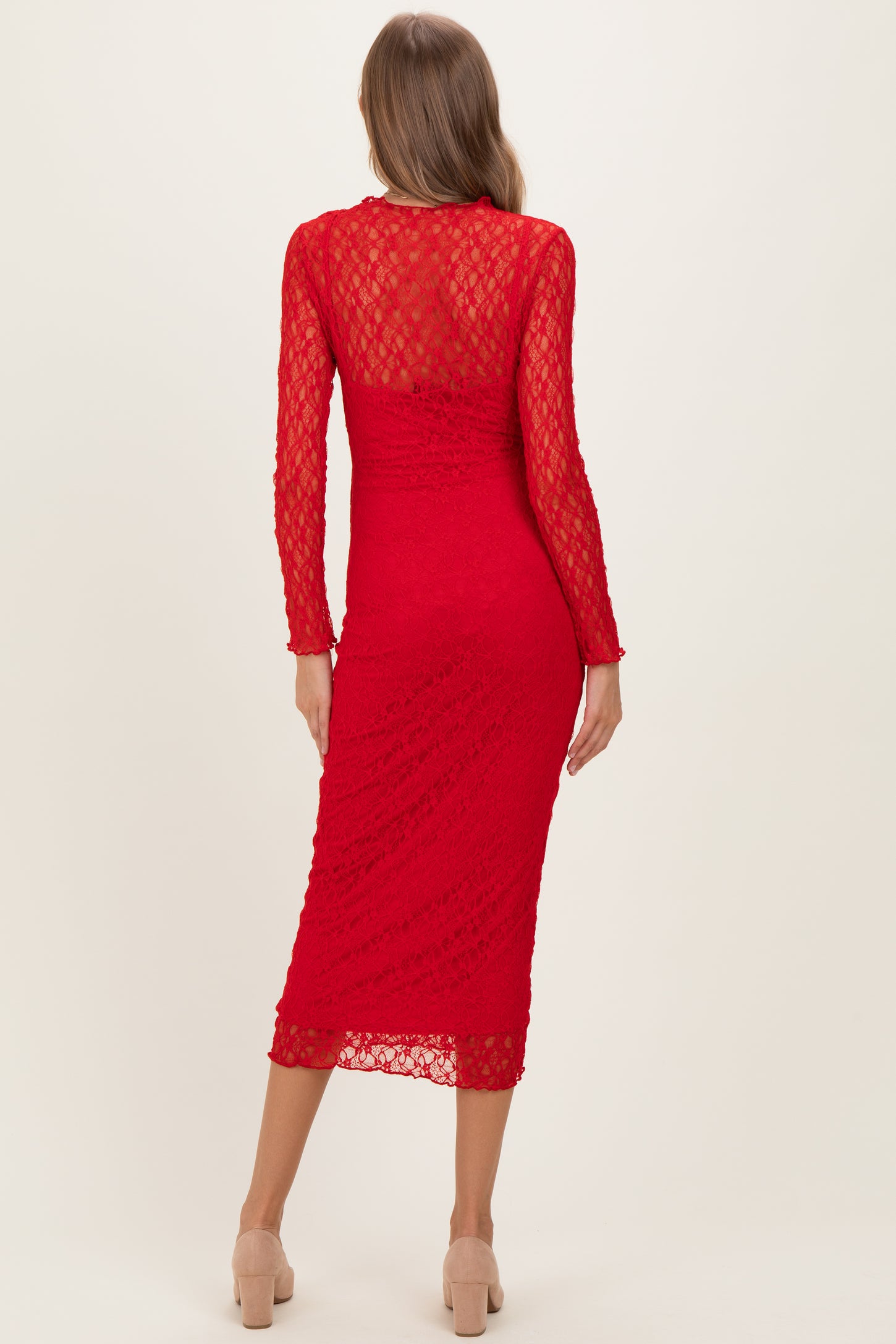 red fitted maternity dress Red Ruched Mesh Fitted Maternity Tulip Hem Dress