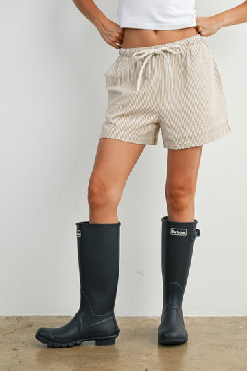 Taupe Striped Drawstring Shorts