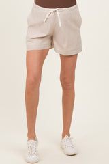 Taupe Striped Drawstring Maternity Shorts
