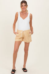Yellow Striped Drawstring Maternity Shorts