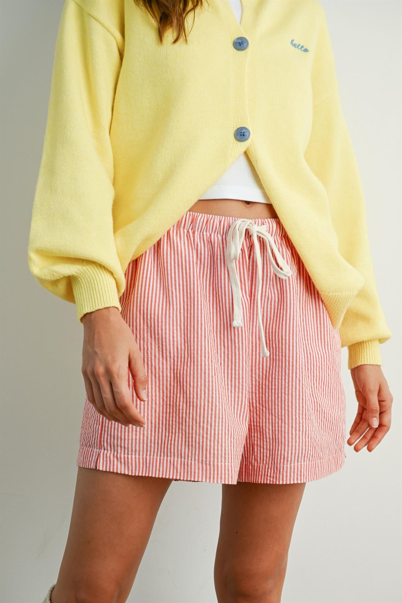 Red Striped Drawstring Shorts