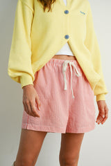 Red Striped Drawstring Shorts