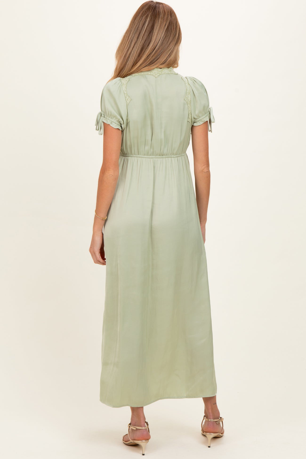 Sage Satin Lace Detail Maternity Maxi Dress – PinkBlush