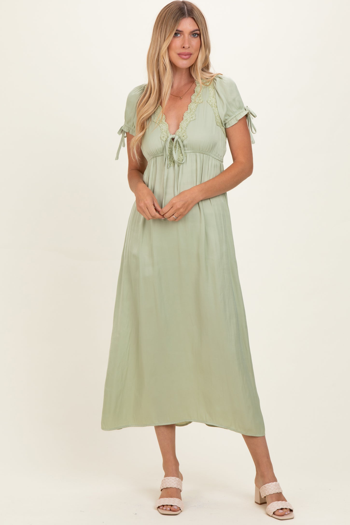 Sage Satin Lace Detail Maxi Dress – PinkBlush