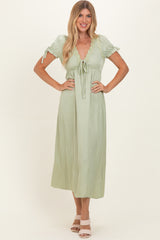 Sage Satin Lace Detail Maxi Dress