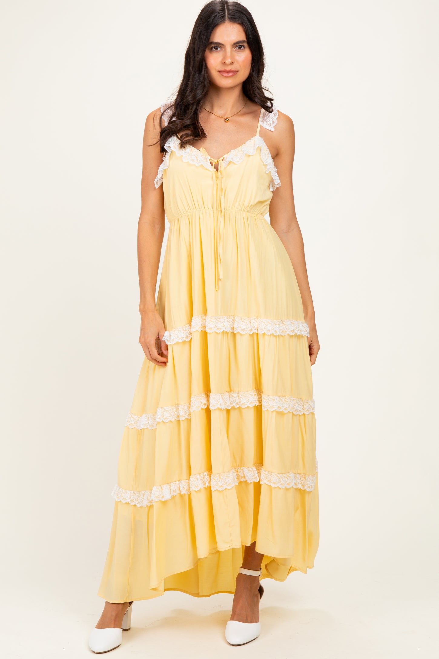 Yellow Lace Trim Tiered Maxi Dress – PinkBlush