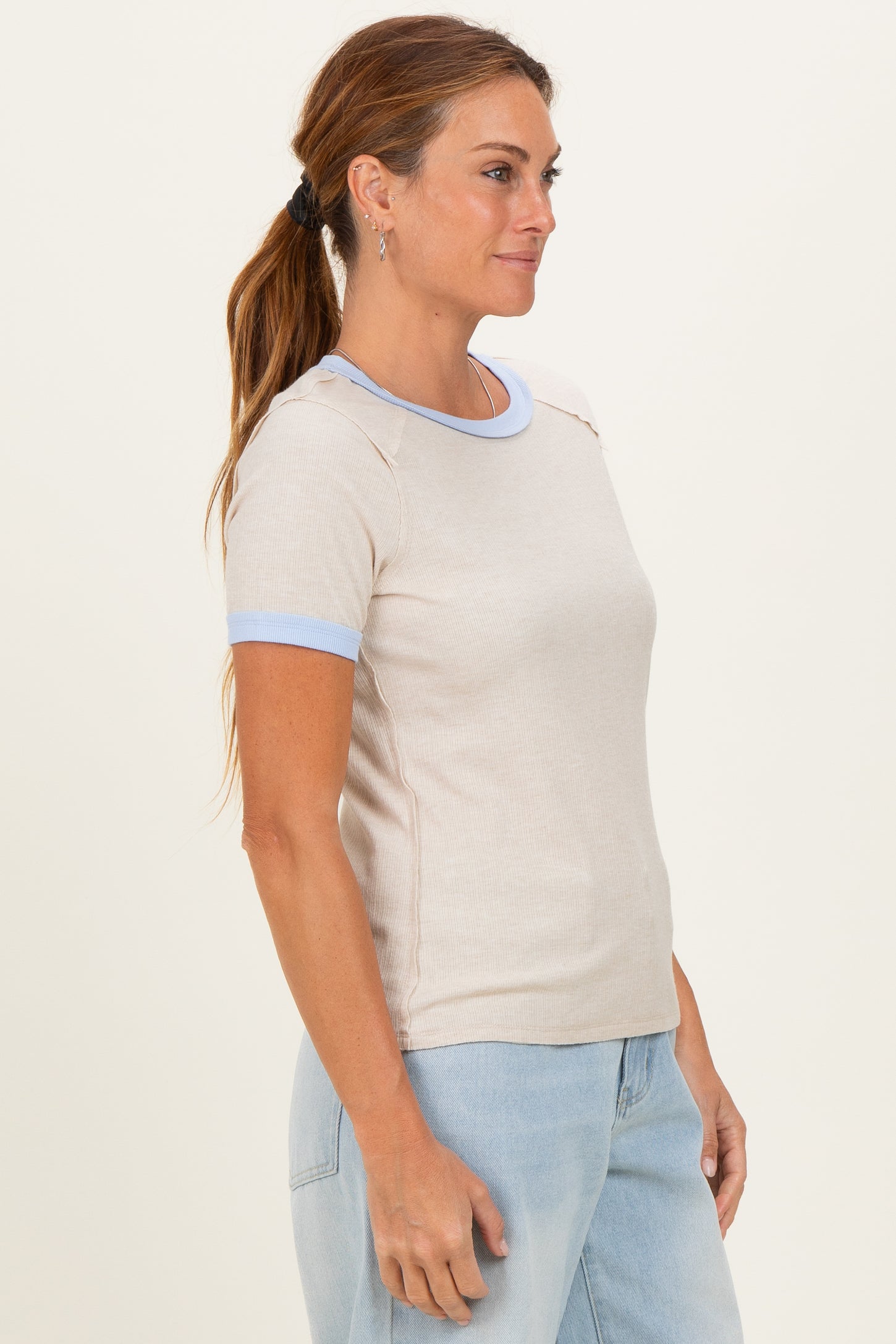 Oatmeal Colorblock Trim Short Sleeve Tee