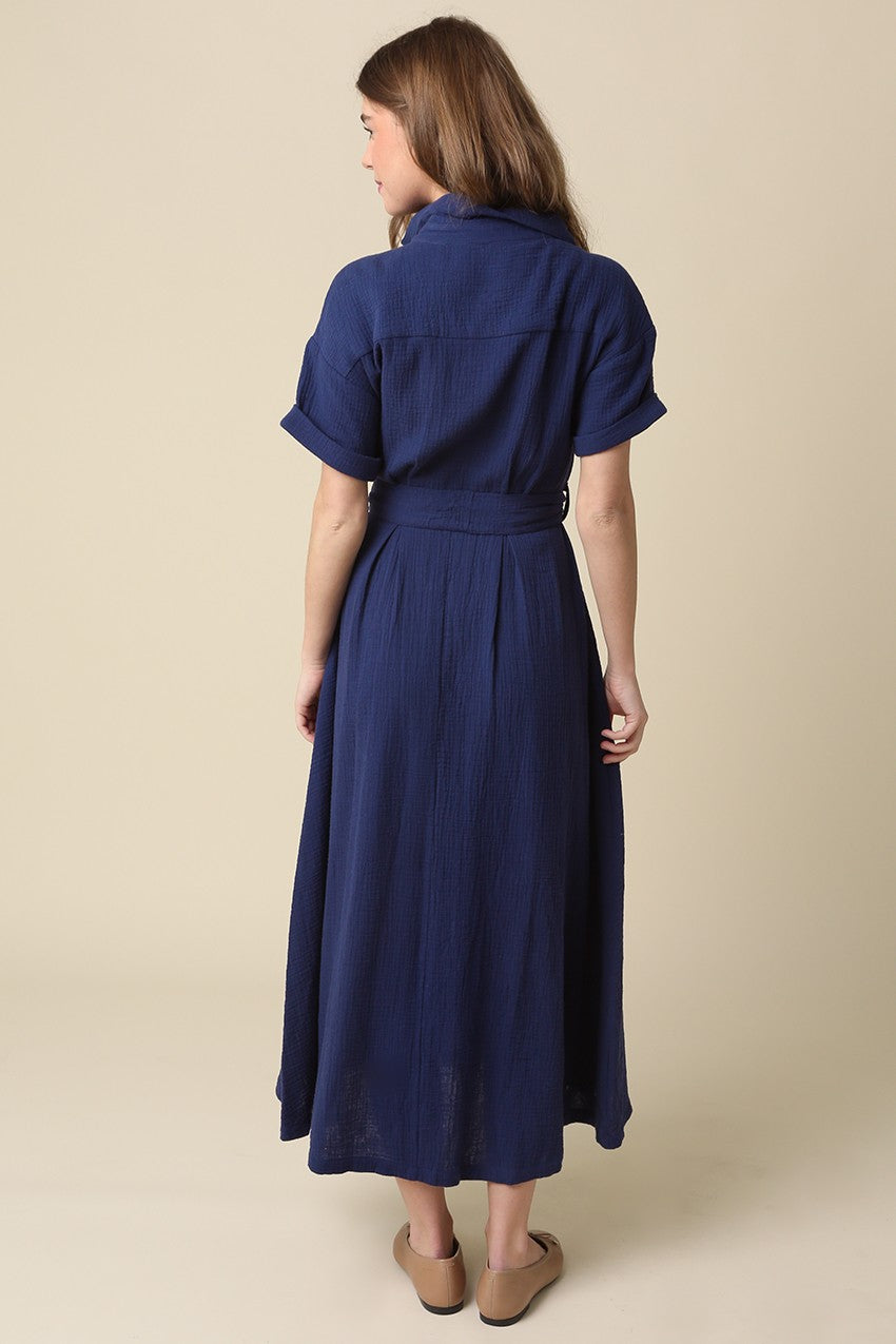 navy blue shirt dress Navy Belted Maxi Shirt Dress – PinkBlush