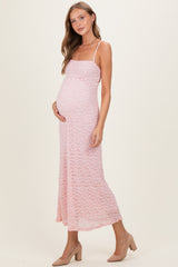 Light Pink Floral Lace Cutout Maternity Maxi Dress
