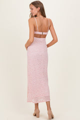 Light Pink Floral Lace Cutout Maternity Maxi Dress