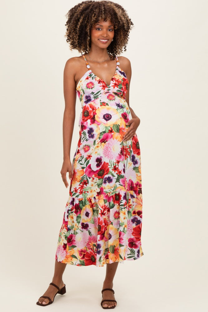Off White Floral Crisscross Back Maternity Midi Dress – PinkBlush