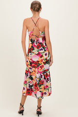 Black Floral Crisscross Back Maternity Midi Dress