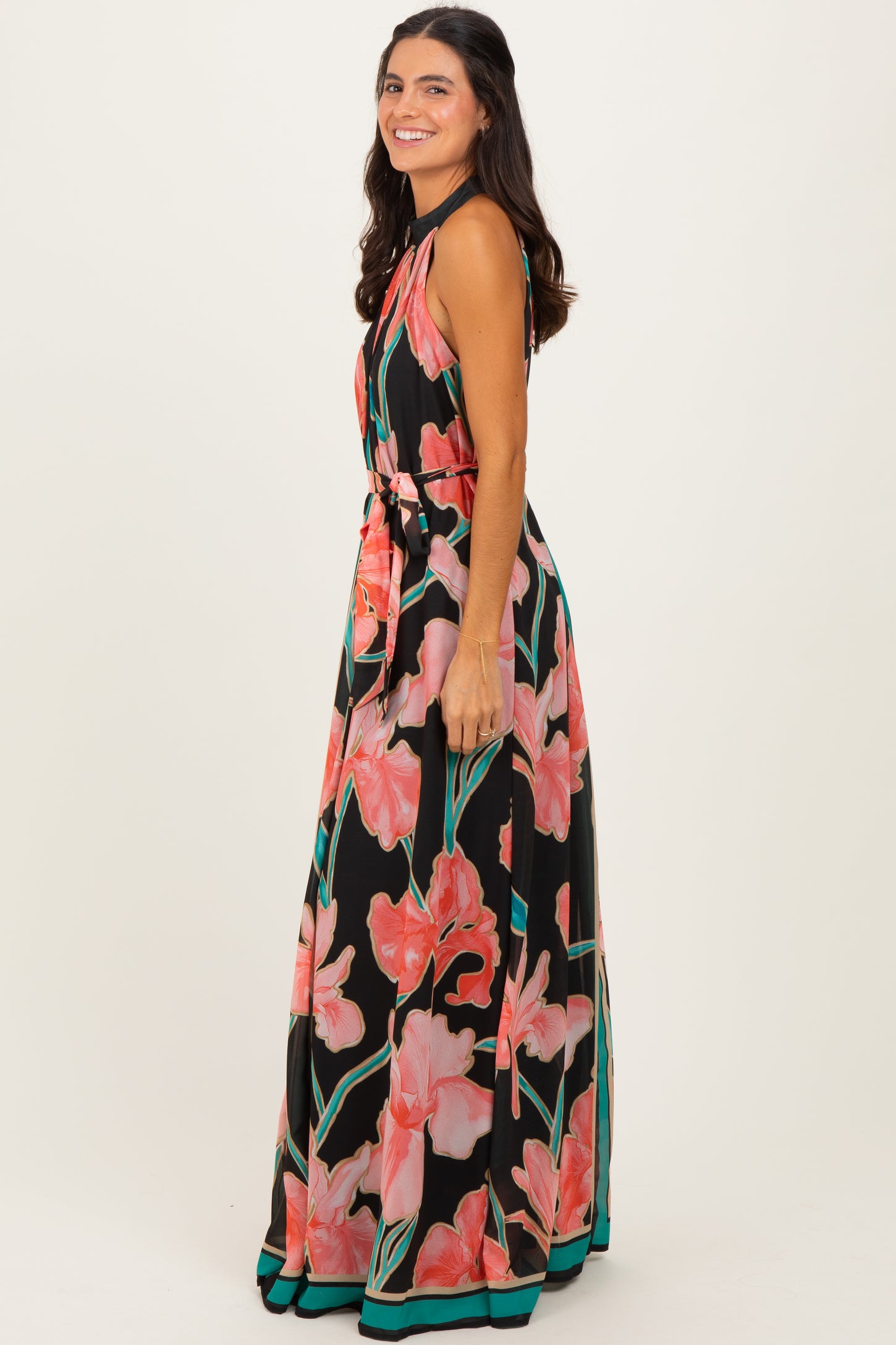 Black Floral Halter Maxi Dress