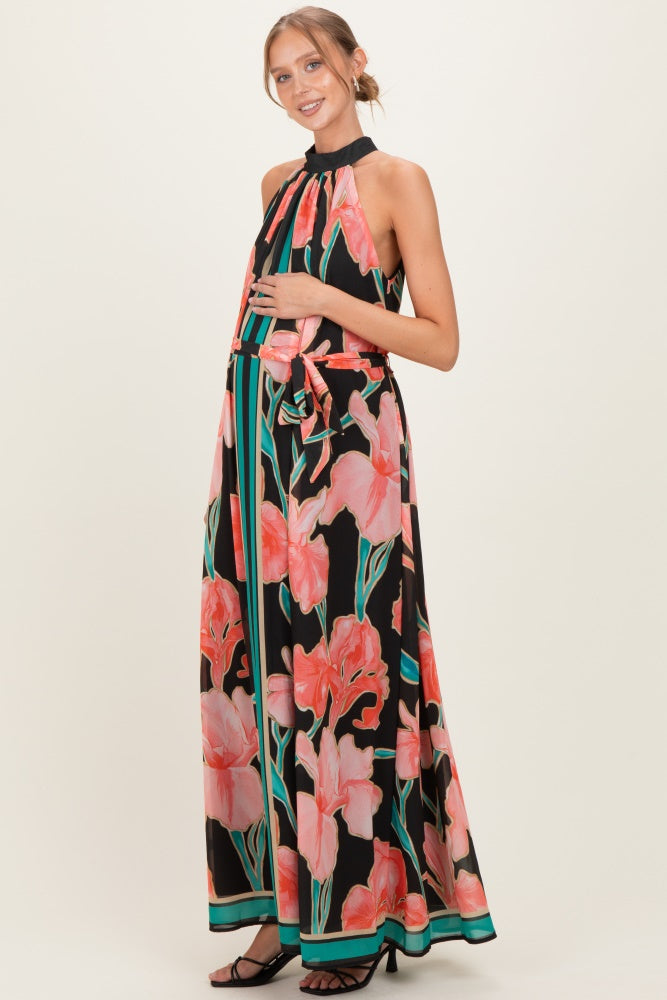 halter maternity maxi dress PinkBlush Beige Smocked Halter Maternity Maxi Dress Medium