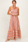 Rose Striped Smocked Shoulder Tie Midi Dress