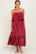 Red Striped Flounce Shoulder Tie Midi Dress