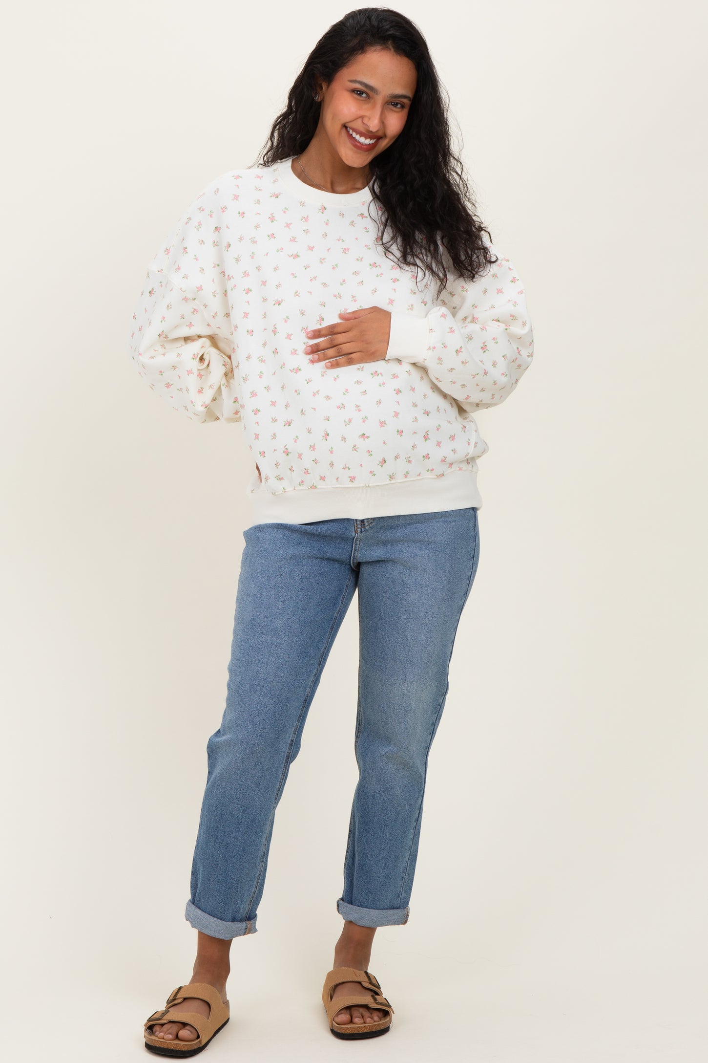 Pink Ditsy Floral Maternity Sweatshirt