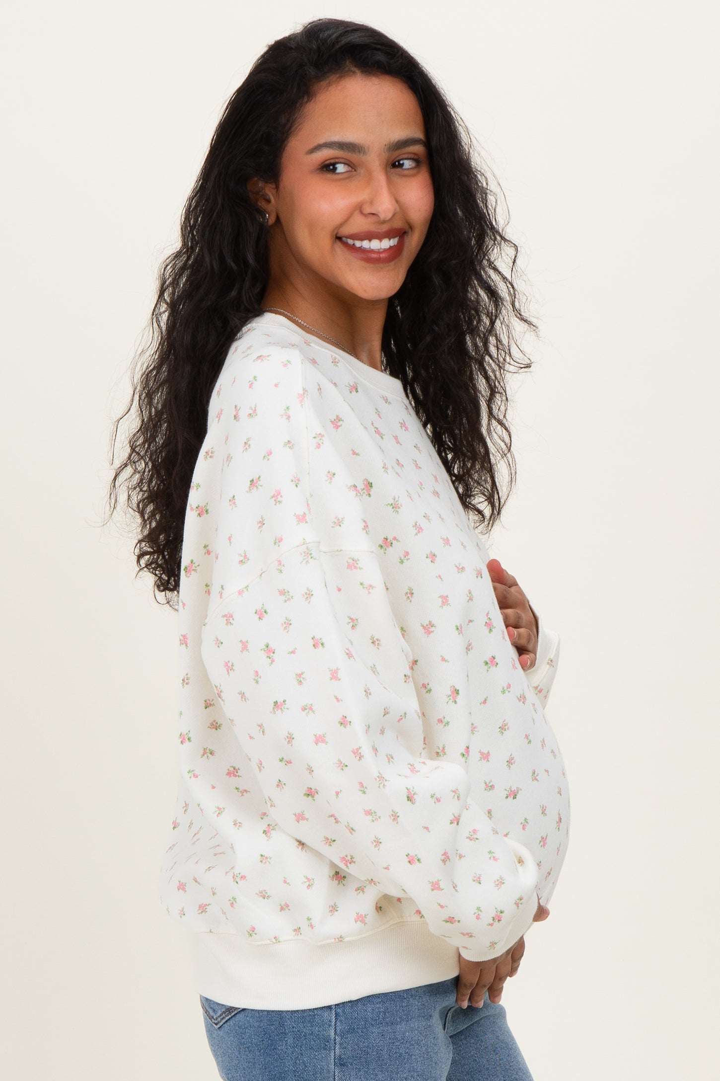 Pink Ditsy Floral Maternity Sweatshirt