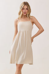 Oatmeal Linen Blend Bead Detail Mini Dress
