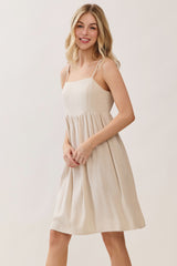 Oatmeal Linen Blend Bead Detail Mini Dress