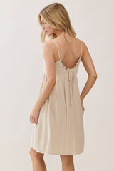Oatmeal Linen Blend Bead Detail Mini Dress