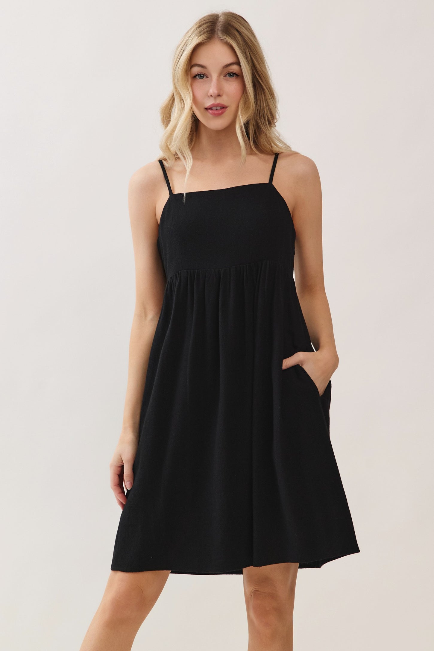 Black Linen Blend Bead Detail Maternity Mini Dress