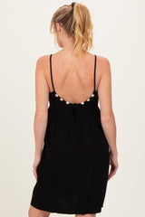 Black Linen Blend Bead Detail Maternity Mini Dress