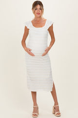 Ivory Smocked Ruffle Tier Maternity Midi Dress
