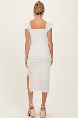 Ivory Smocked Ruffle Tier Maternity Midi Dress
