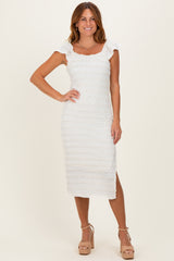 Ivory Smocked Ruffle Tier Maternity Midi Dress