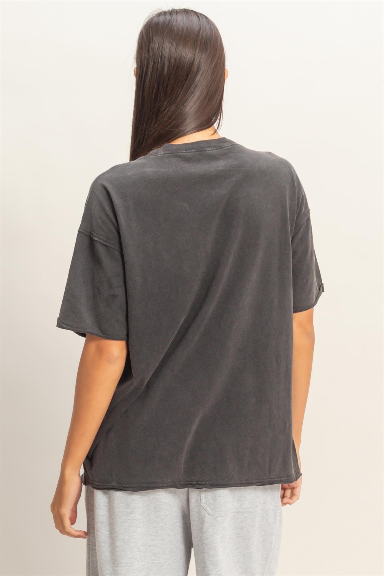 Black Vintage Wash Raw Edge Pocket T-Shirt
